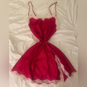 Victoria's Secret Red Slip Dress with White Lace Trim